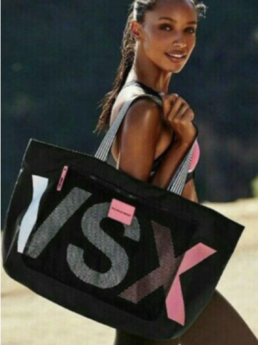 Victoria's Secret Black Tote with Pink & White Accents